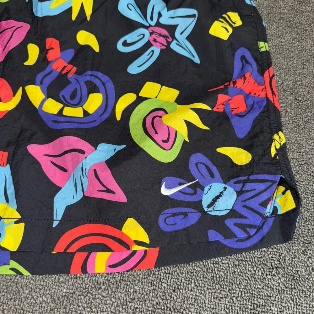 NIKE Mens Abstract Graphic Print Nylon Shorts Black Neon Multi Color Large